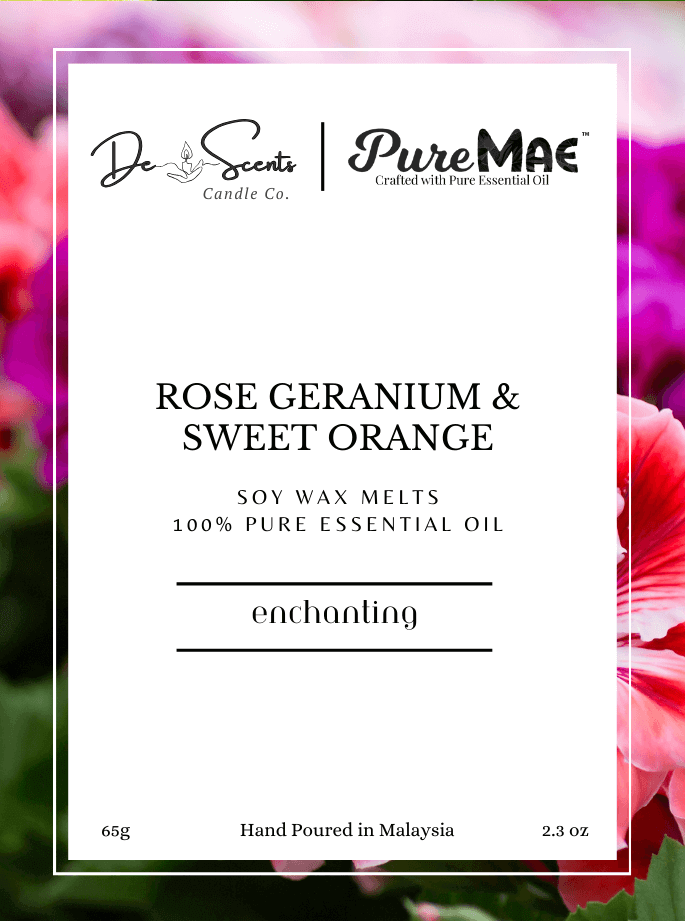 Rose Geranium & Sweet Orange Soy Wax Melts with 100% Pure Essential Oil