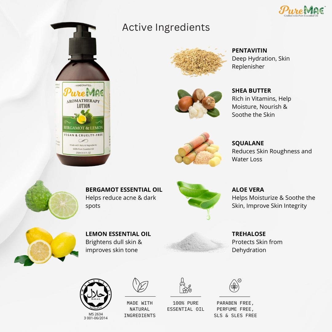 PureMAE Whitening & Brightening Body Lotion | Dark Spot Treatment Moisturizing Lotion | Bergamot Lemon Lotion 250ml