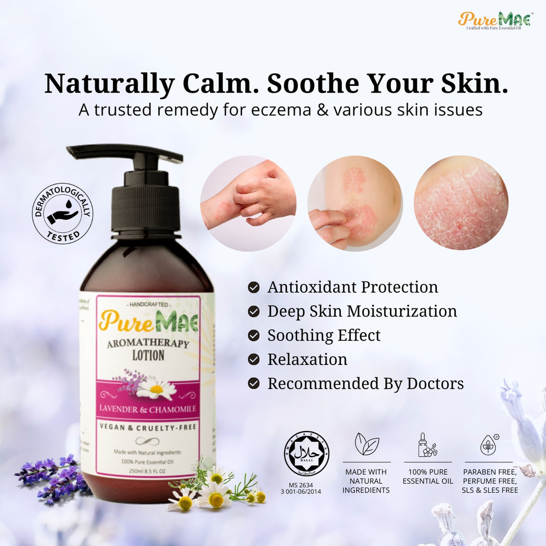 PureMAE Lavender & Chamomile Lotion 250ml for Eczema Relief, Anti Itch & Sensitive Skin