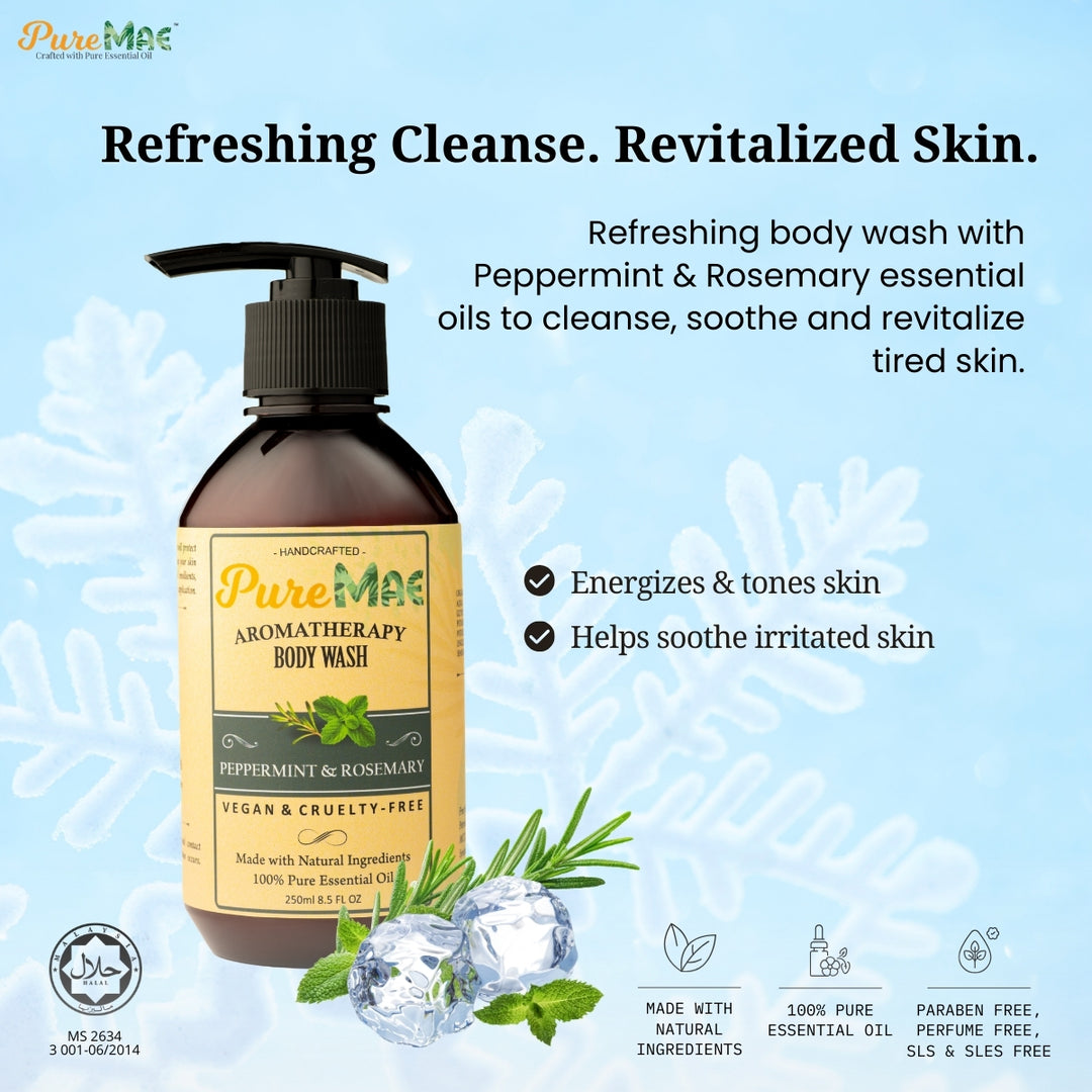 PureMAE Peppermint & Rosemary Body Wash 250ml for Toned and Soothed Skin (Expiry Sep 2026)