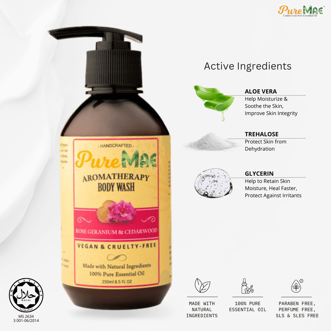 PureMAE Aromatherapy Rose Geranium & Cedarwood Body Wash