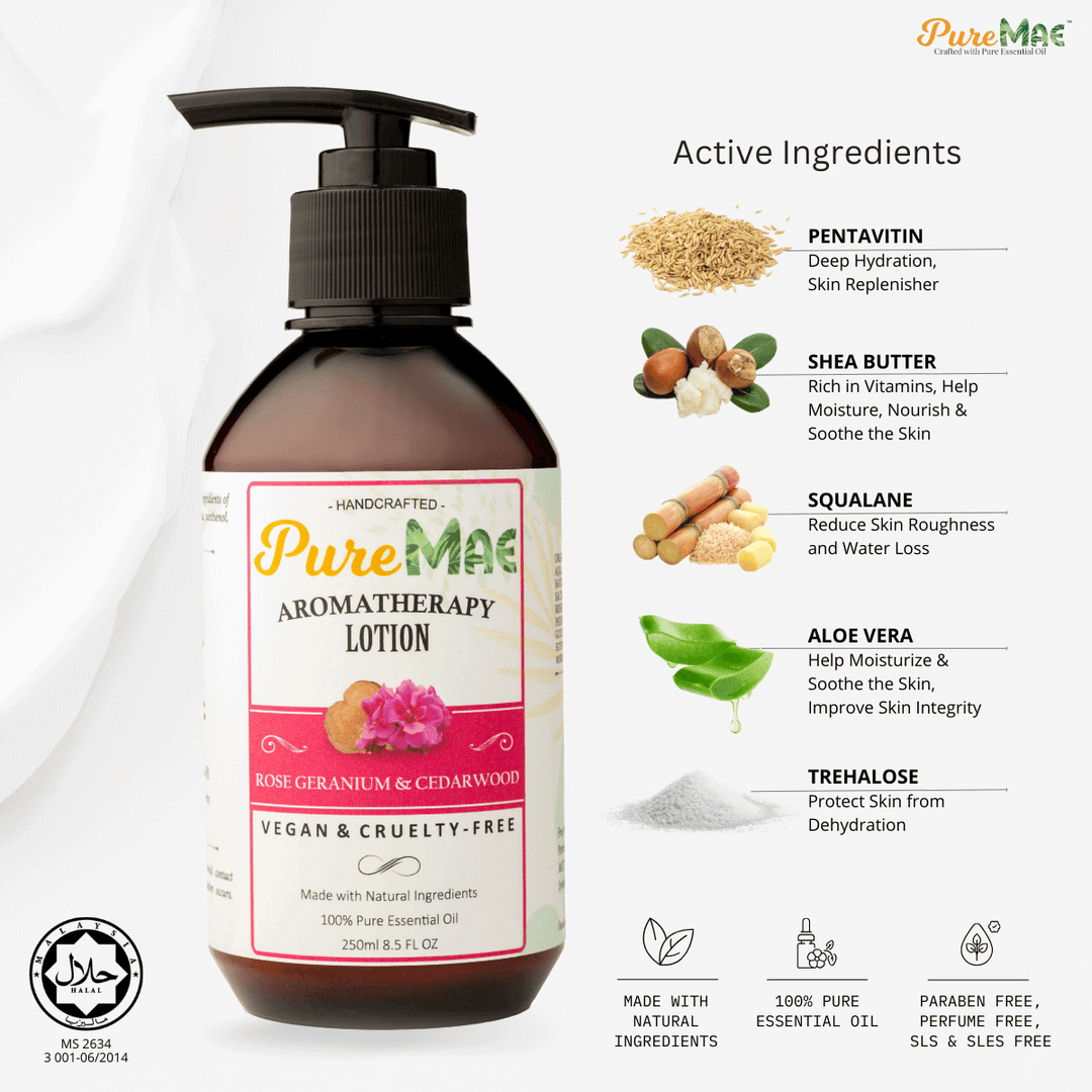  PureMAE Aromatherapy Rose Geranium & Cedarwood Lotion